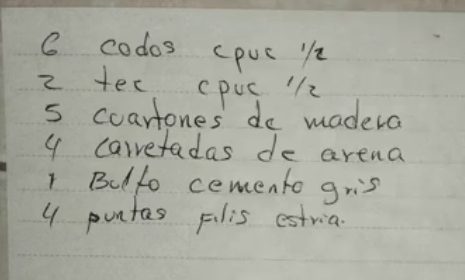 La lista escrita a mano de la que salió esa cotización.